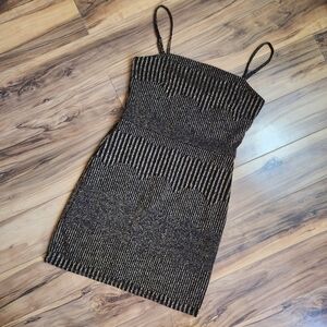Francesca's Piper Lurex Mini Dress Black and Gold Square Neck Size Large NWT